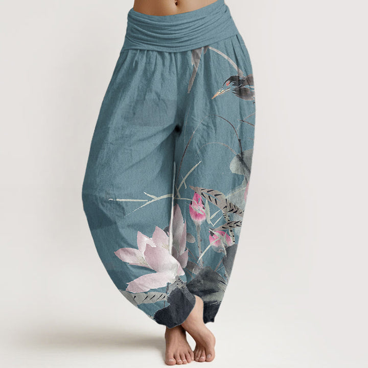 Pantalon Buddha Stones de lotus et oiseaux - Turquoise foncé - US22，UK/AU26，EU54 (6XL) - image 5