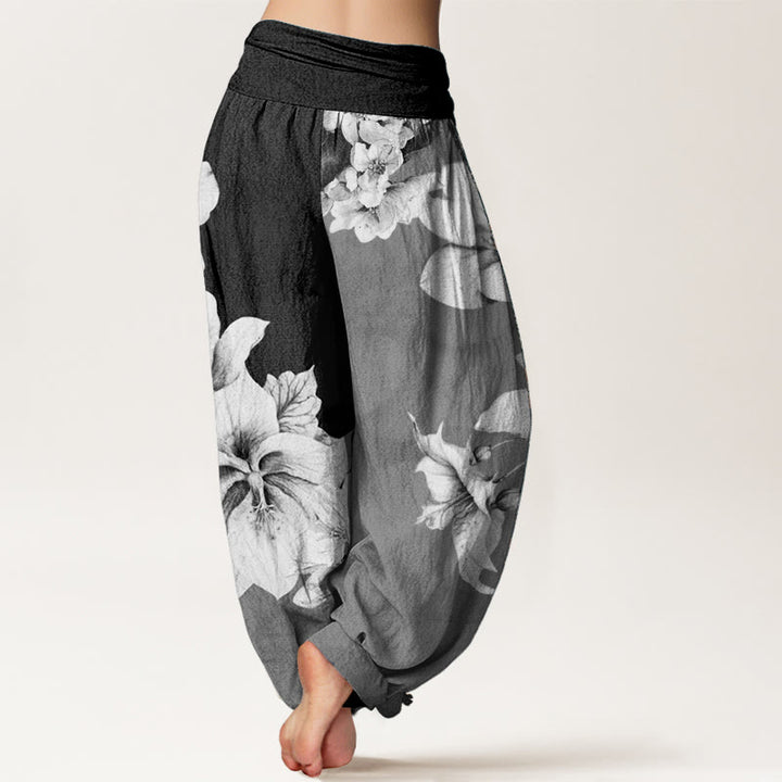 Pantalon sarouel femme en pur coton à motif camélia et taille élastique avec Buddha Stones - image 10
