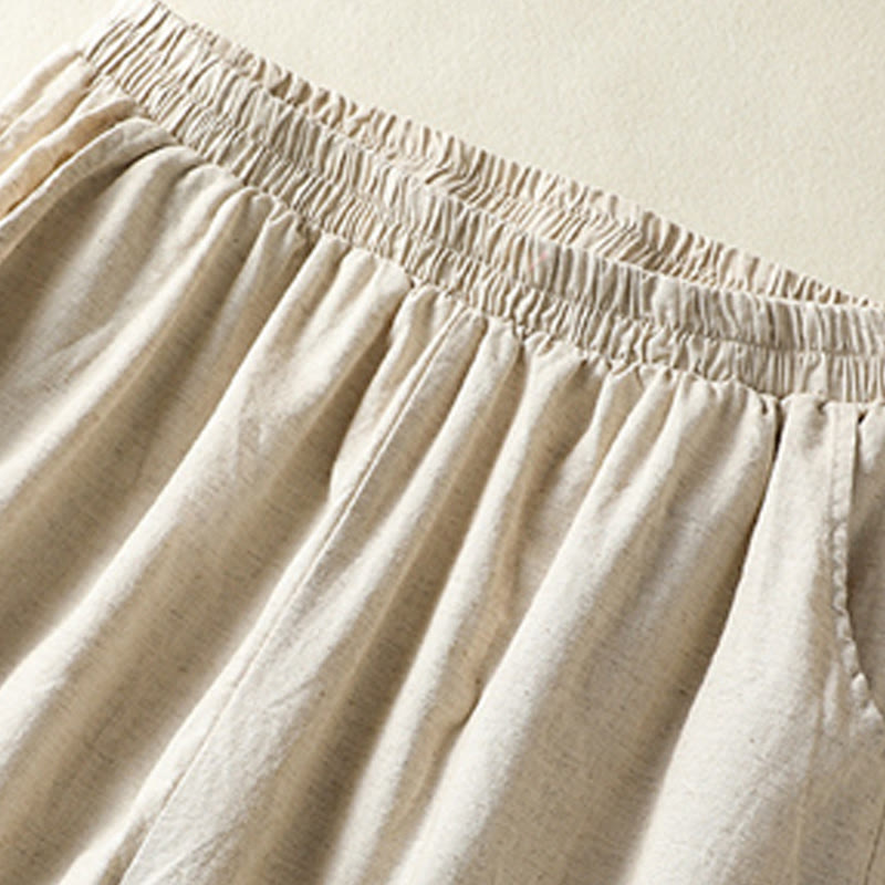 Pantalon Buddha Stones en coton et lin pour femme, style décontracté, vintage, avec broderies et motifs cachemire, avec poches - image 9