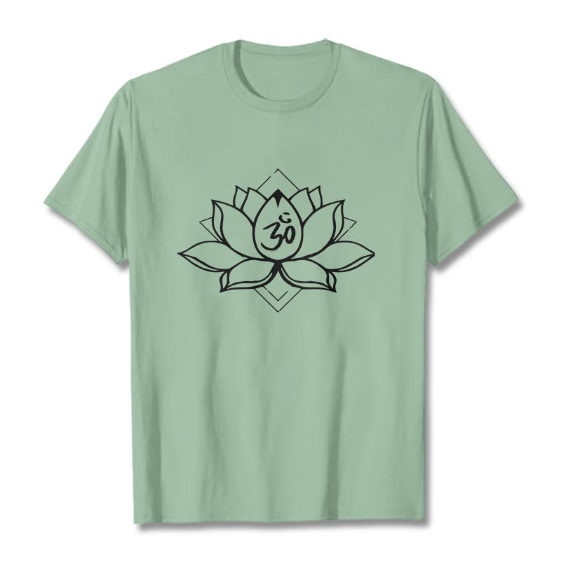 T-shirt en coton à motif sanskrit Buddha Stones et Lotus en fleurs Om - Vert pâle - 2XL - image 14