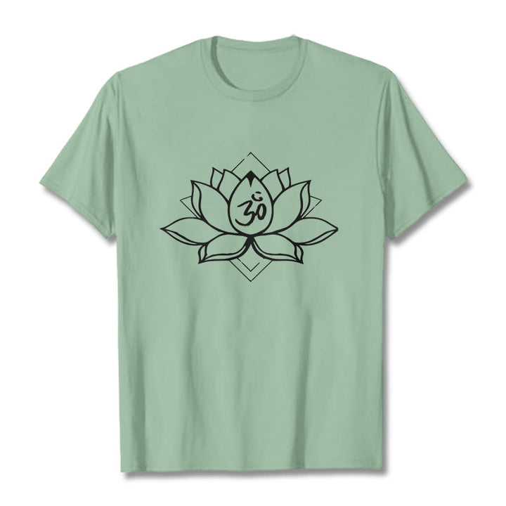 T-shirt en coton à motif sanskrit Buddha Stones et Lotus en fleurs Om - Vert pâle - 2XL - image 14