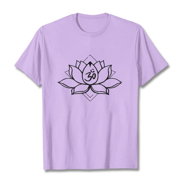 T-shirt en coton à motif sanskrit Buddha Stones et Lotus en fleurs Om - Prune - 2XL - image 16