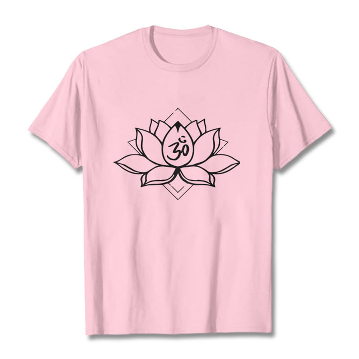 T-shirt en coton à motif sanskrit Buddha Stones et Lotus en fleurs Om - Rose clair - 2XL - image 12