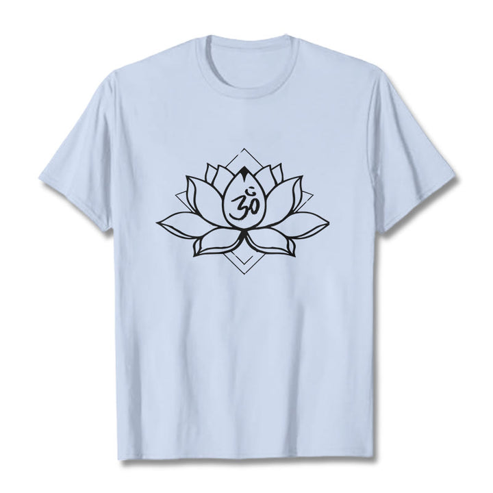 T-shirt en coton à motif sanskrit Buddha Stones et Lotus en fleurs Om - Cyan clair - 2XL - image 18