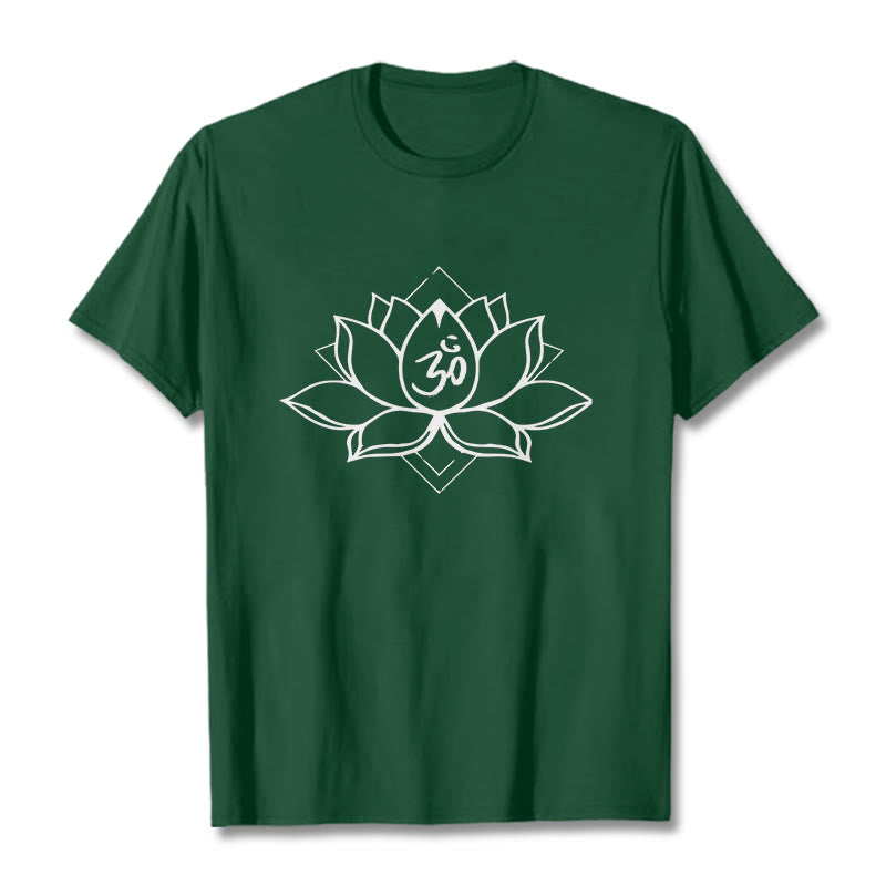 T-shirt en coton à motif sanskrit Buddha Stones et Lotus en fleurs Om - Vert forêt - 2XL - image 10