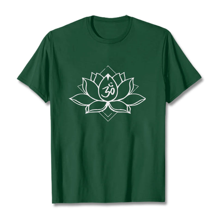 T-shirt en coton à motif sanskrit Buddha Stones et Lotus en fleurs Om - Vert forêt - 2XL - image 10