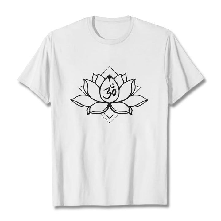 T-shirt en coton à motif sanskrit Buddha Stones et Lotus en fleurs Om - Blanc - 2XL - image 5