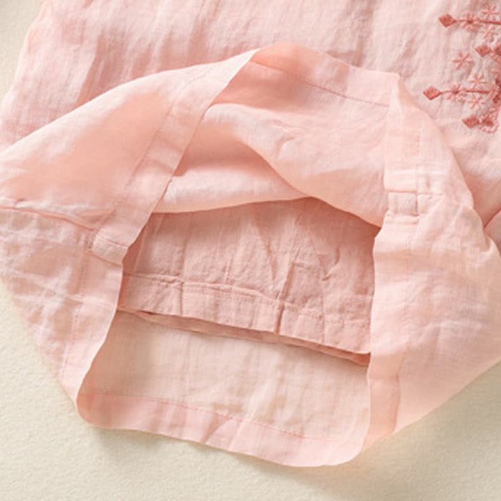 Pantalon large taille haute en coton et lin avec cordon de serrage et broderie ethnique Buddha Stones pour femme, avec poches - image 12