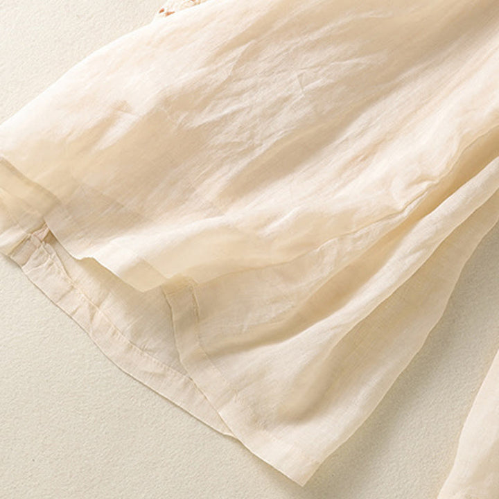 Pantalon large taille haute en coton et lin avec cordon de serrage et broderie ethnique Buddha Stones pour femme, avec poches - image 5