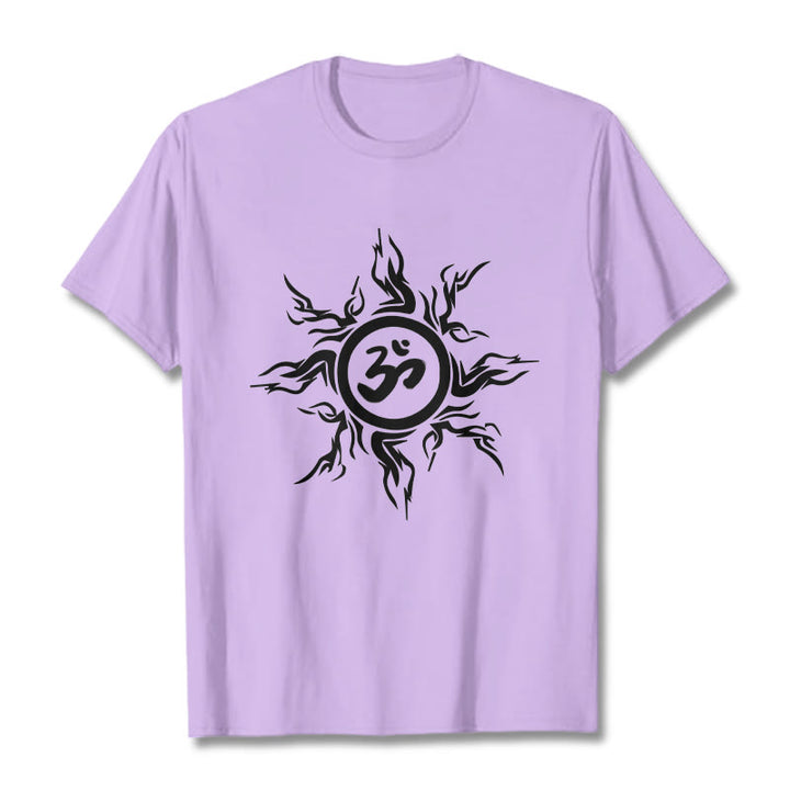 T-shirt en coton avec motif de Buddha Stones et de soleil entourant un symbole Om - Prune - 2XL - image 17