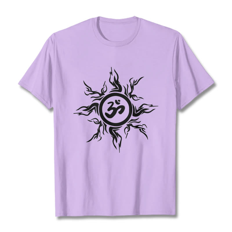 T-shirt en coton avec motif de Buddha Stones et de soleil entourant un symbole Om - Prune - 2XL - image 16