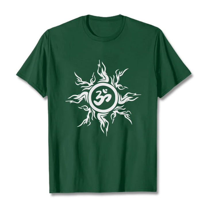 T-shirt en coton avec motif de Buddha Stones et de soleil entourant un symbole Om - Forêt Verte - 2XL - image 11