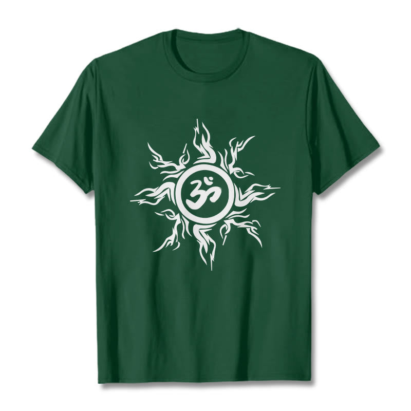 T-shirt en coton avec motif de Buddha Stones et de soleil entourant un symbole Om - Vert forêt - 2XL - image 10