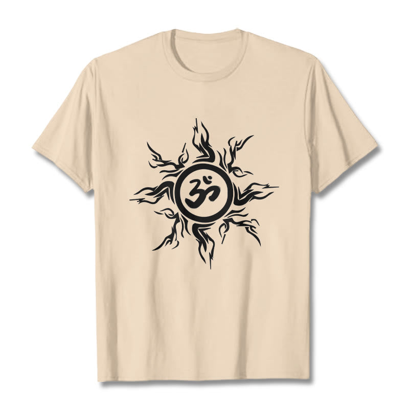 T-shirt en coton avec motif de Buddha Stones et de soleil entourant un symbole Om - Bisque - 2XL - image 9