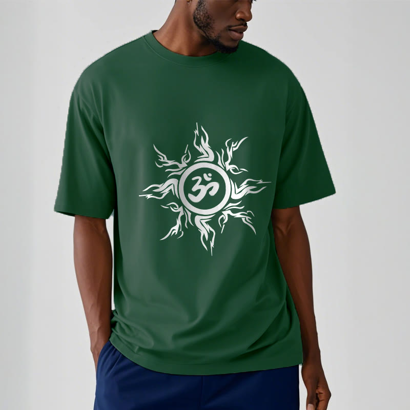 T-shirt en coton avec motif de Buddha Stones et de soleil entourant un symbole Om - image 11