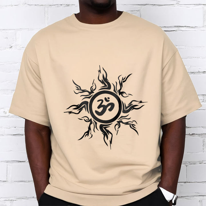 T-shirt en coton avec motif de Buddha Stones et de soleil entourant un symbole Om - image 9