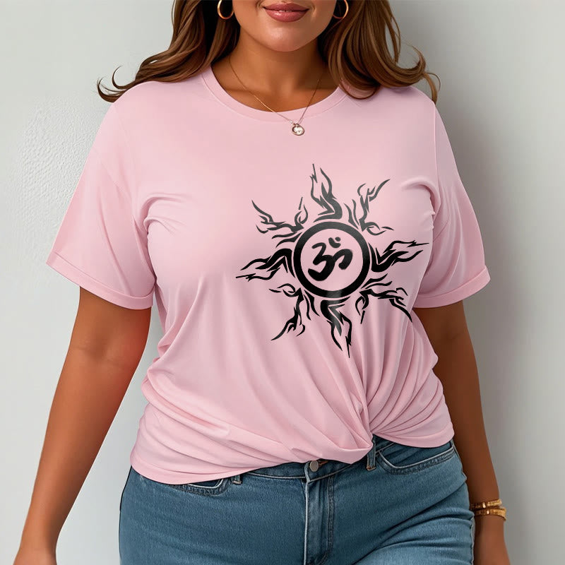 T-shirt en coton avec motif de Buddha Stones et de soleil entourant un symbole Om - image 14