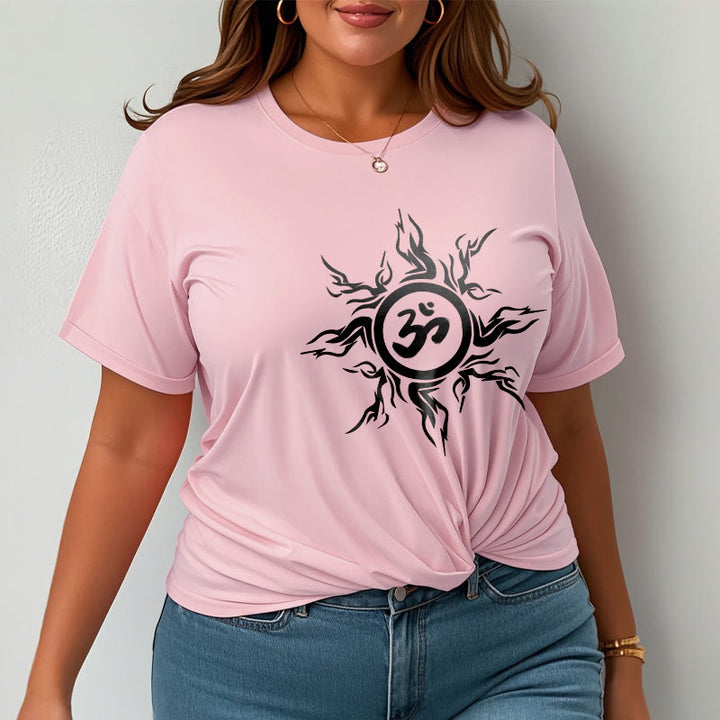 T-shirt en coton avec motif de Buddha Stones et de soleil entourant un symbole Om - image 14