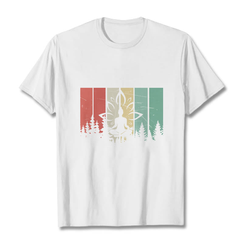 T-shirt en coton avec motif d'ombre représentant une statue de Buddha Stones en méditation en position du lotus - Blanc - 2XL - image 5