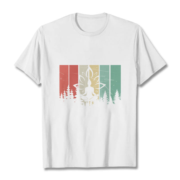 T-shirt en coton avec motif d'ombre représentant une statue de Buddha Stones en méditation en position du lotus - Blanc - 2XL - image 5