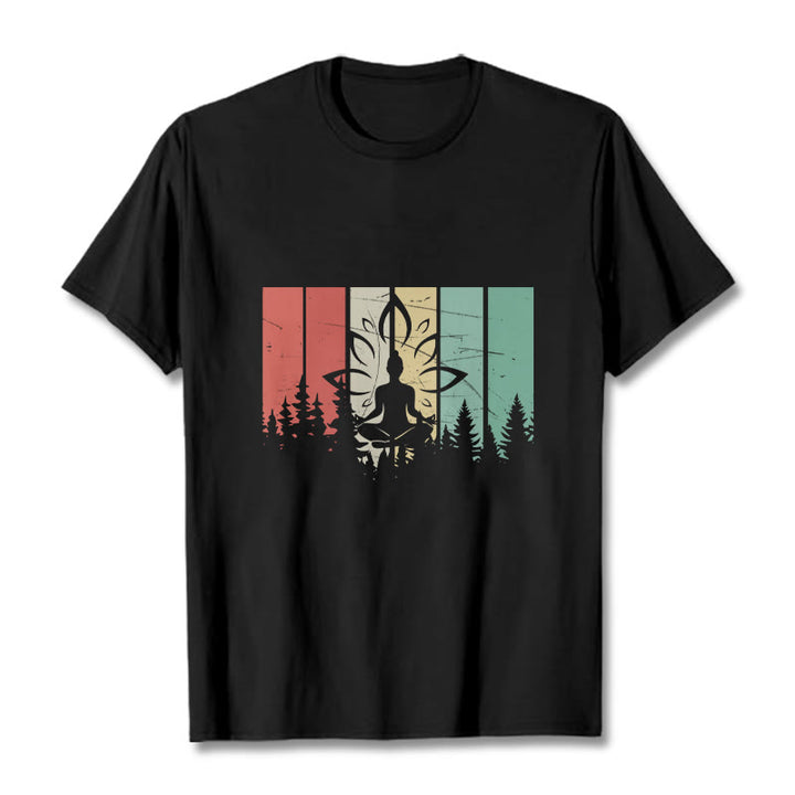 T-shirt en coton avec motif d'ombre représentant une statue de Buddha Stones en méditation en position du lotus - Noir - 2XL - image 1