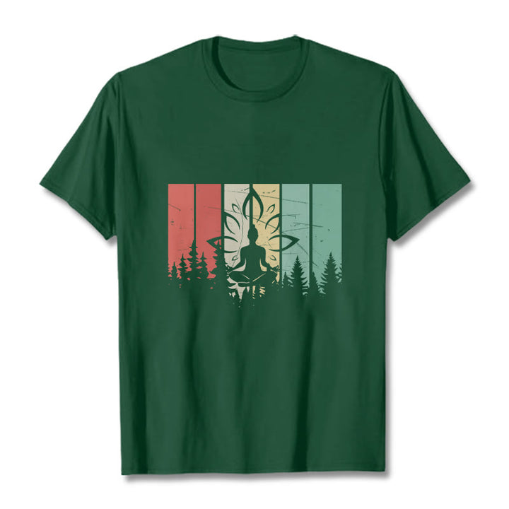 T-shirt en coton avec motif d'ombre représentant une statue de Buddha Stones en méditation en position du lotus - Vert forêt - 2XL - image 10