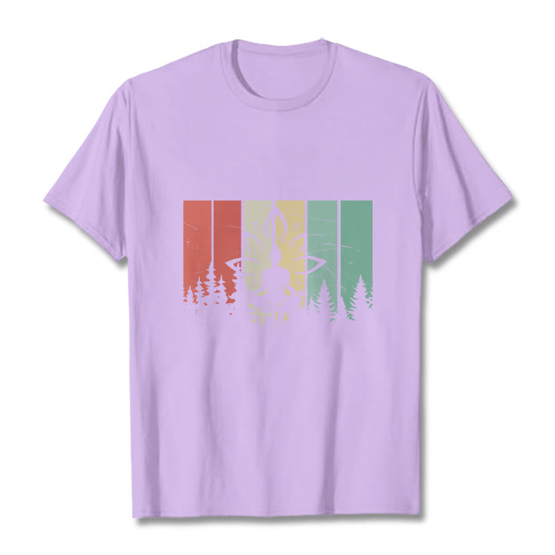 T-shirt en coton avec motif d'ombre représentant une statue de Buddha Stones en méditation en position du lotus - Prune - 2XL - image 17