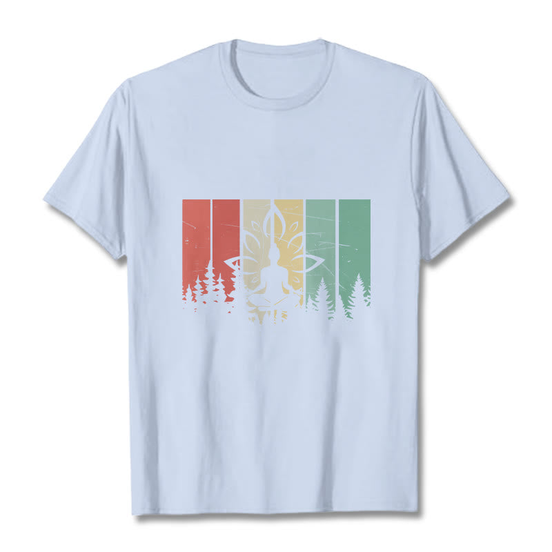 T-shirt en coton avec motif d'ombre représentant une statue de Buddha Stones en méditation en position du lotus - Cyan clair - 2XL - image 19