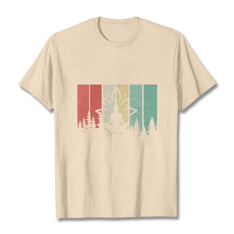 T-shirt en coton avec motif d'ombre représentant une statue de Buddha Stones en méditation en position du lotus - Bisque - 2XL - image 8