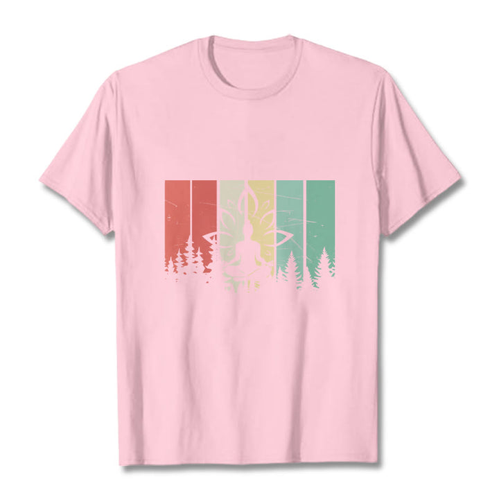 T-shirt en coton avec motif d'ombre représentant une statue de Buddha Stones en méditation en position du lotus - Rose clair - 2XL - image 12