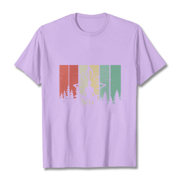 T-shirt en coton avec motif d'ombre représentant une statue de Buddha Stones en méditation en position du lotus - Prune - 2XL - image 16