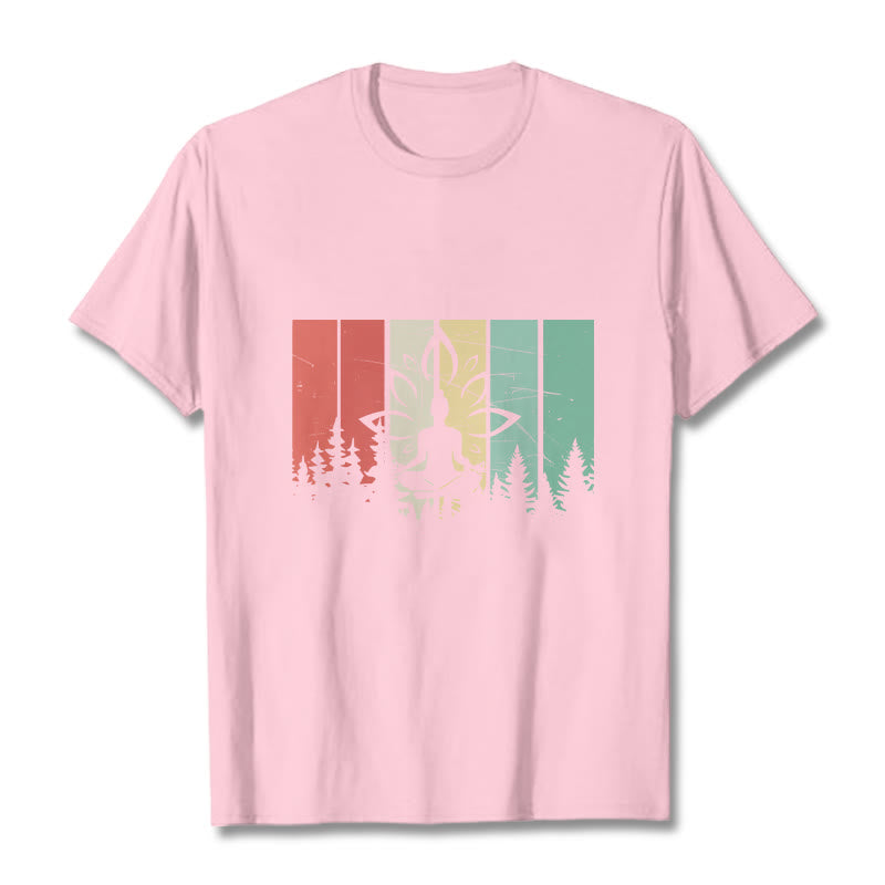 T-shirt en coton avec motif d'ombre représentant une statue de Buddha Stones en méditation en position du lotus - Rose clair - 2XL - image 13