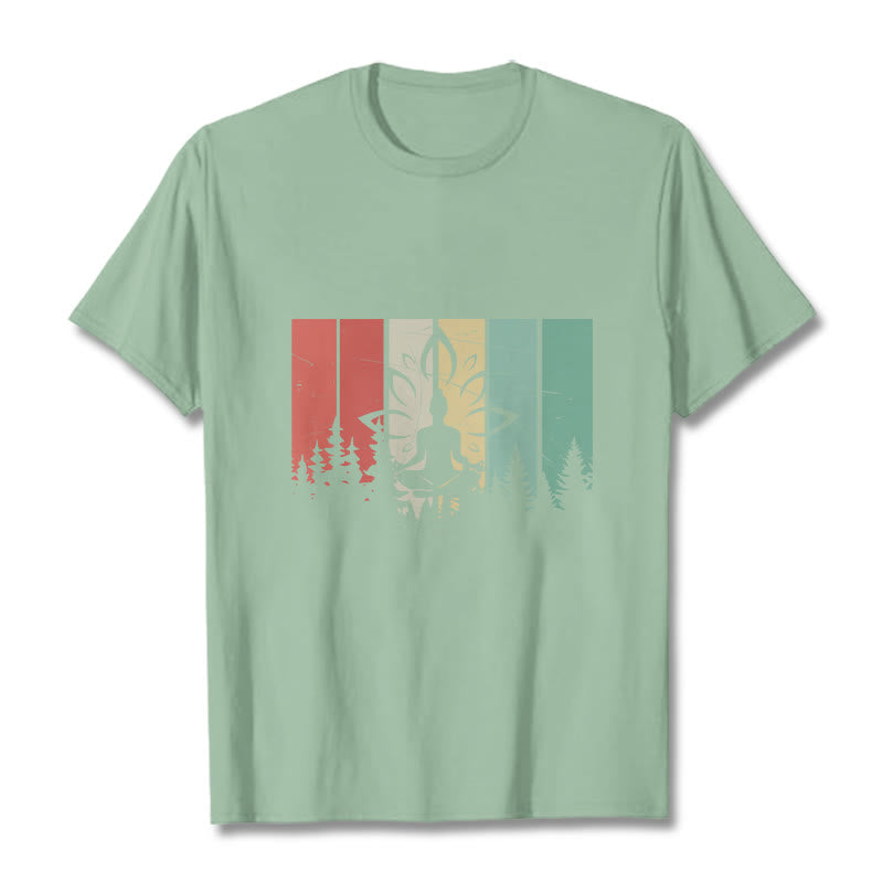 T-shirt en coton avec motif d'ombre représentant une statue de Buddha Stones en méditation en position du lotus - Vert pâle - 2XL - image 14