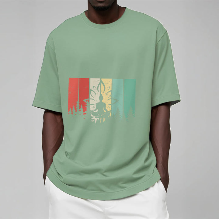T-shirt en coton avec motif d'ombre représentant une statue de Buddha Stones en méditation en position du lotus - image 15