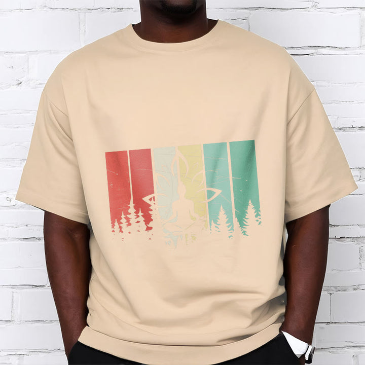 T-shirt en coton avec motif d'ombre représentant une statue de Buddha Stones en méditation en position du lotus - image 9