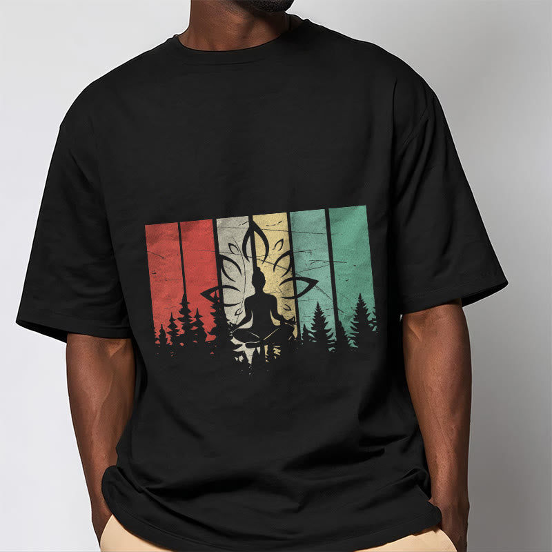 T-shirt en coton avec motif d'ombre représentant une statue de Buddha Stones en méditation en position du lotus - image 1