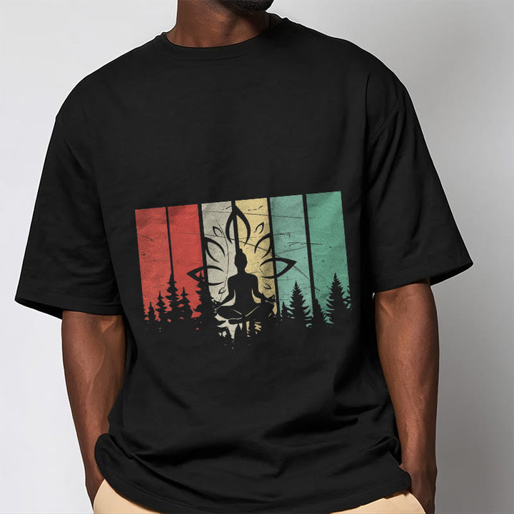T-shirt en coton avec motif d'ombre représentant une statue de Buddha Stones en méditation en position du lotus - image 1