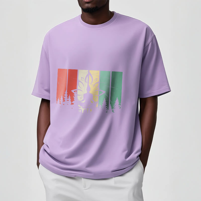 T-shirt en coton avec motif d'ombre représentant une statue de Buddha Stones en méditation en position du lotus - image 18