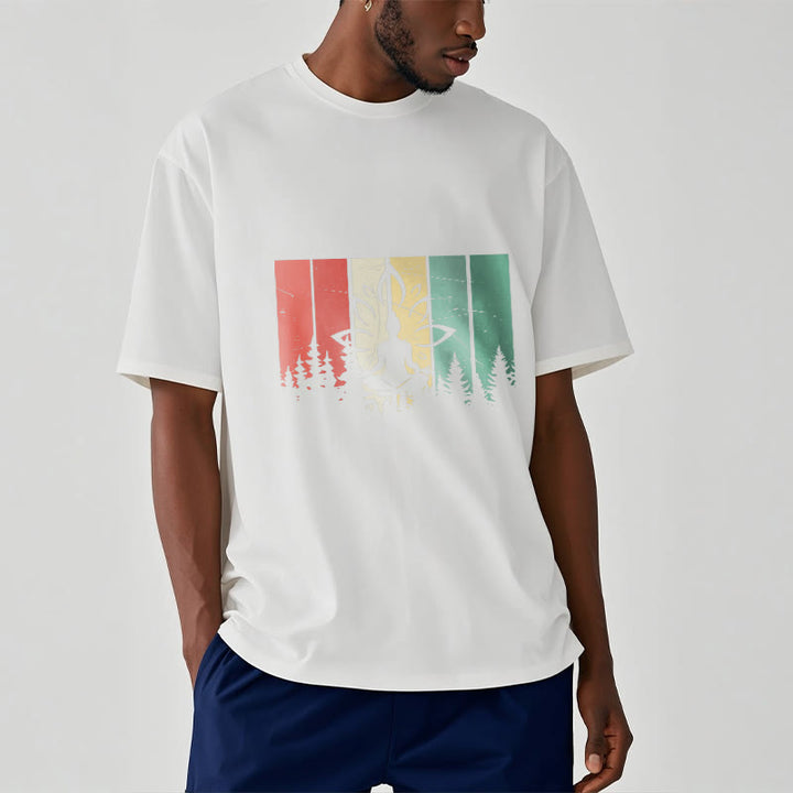 T-shirt en coton avec motif d'ombre représentant une statue de Buddha Stones en méditation en position du lotus - image 7