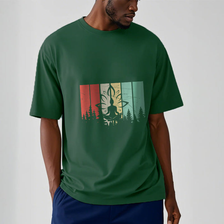 T-shirt en coton avec motif d'ombre représentant une statue de Buddha Stones en méditation en position du lotus - image 12