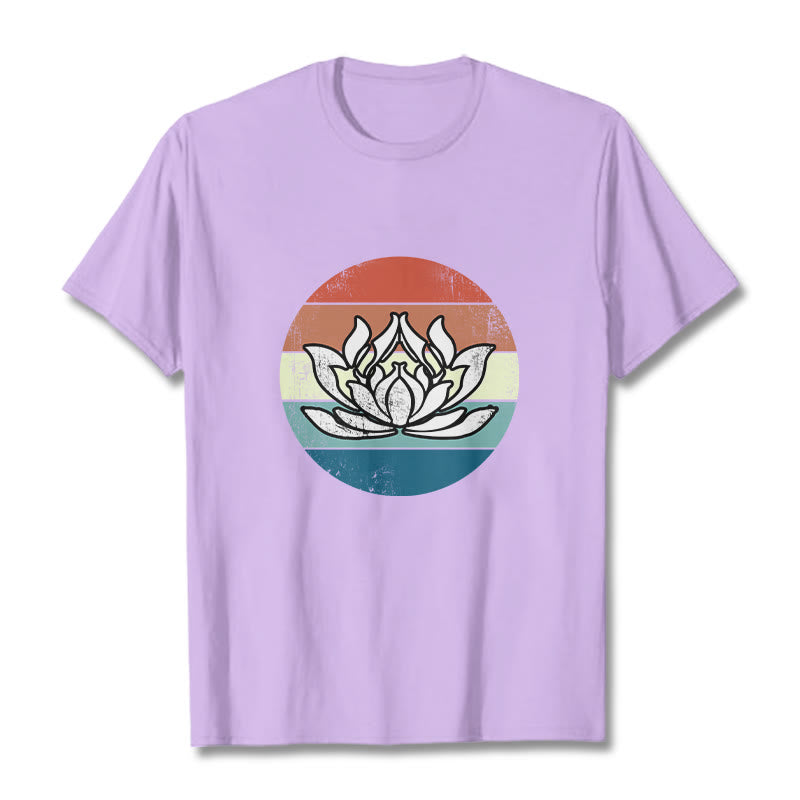 T-shirt en coton à rayures colorées avec Buddha Stones et lotus en fleurs - Prune - 2XL - image 16