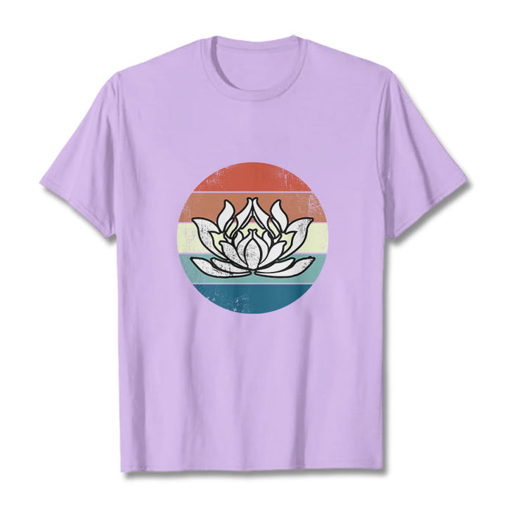T-shirt en coton à rayures colorées avec Buddha Stones et lotus en fleurs - Prune - 2XL - image 17