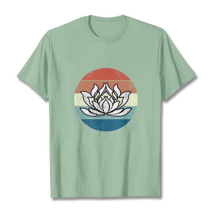 T-shirt en coton à rayures colorées avec Buddha Stones et lotus en fleurs - Vert pâle - 2XL - image 14