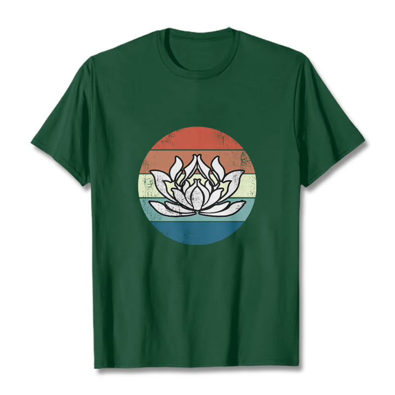 T-shirt en coton à rayures colorées avec Buddha Stones et lotus en fleurs - Forêt Verte - 2XL - image 11