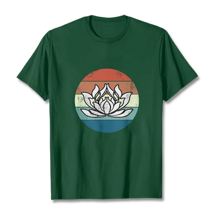 T-shirt en coton à rayures colorées avec Buddha Stones et lotus en fleurs - Forêt Verte - 2XL - image 11