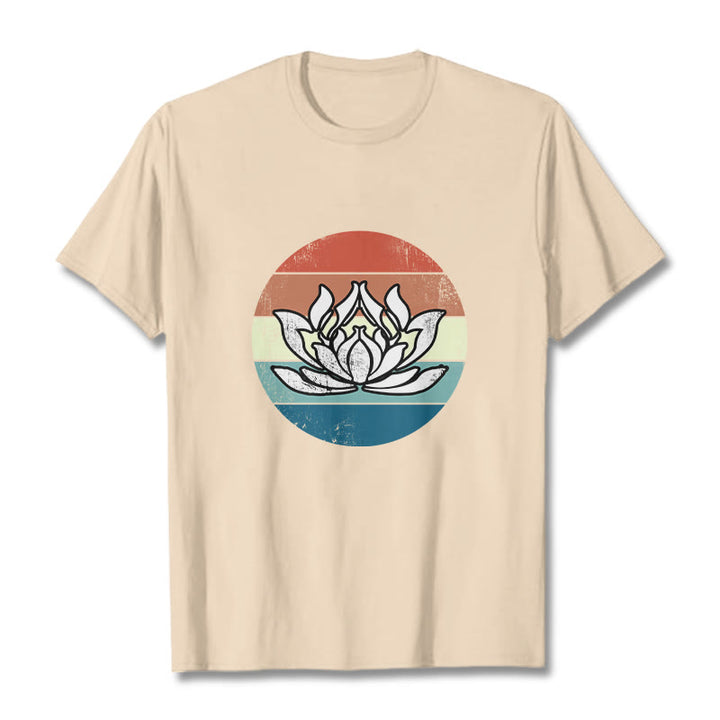 T-shirt en coton à rayures colorées avec Buddha Stones et lotus en fleurs - Bisque - 2XL - image 8