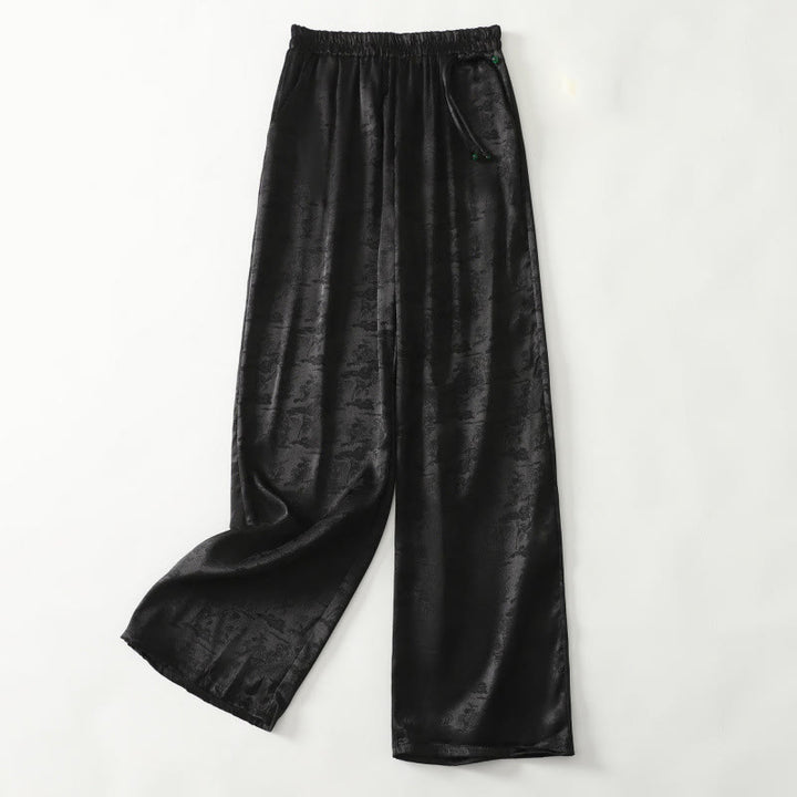 Pantalon large décontracté en coton et lin avec poches pour femme, style jacquard Buddha Stones , style printemps - Noir - US8-10，UK/AU12-14，EU40-42 (2XL) - image 8