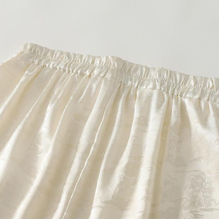 Pantalon large décontracté en coton et lin avec poches pour femme, style jacquard Buddha Stones , style printemps - image 4