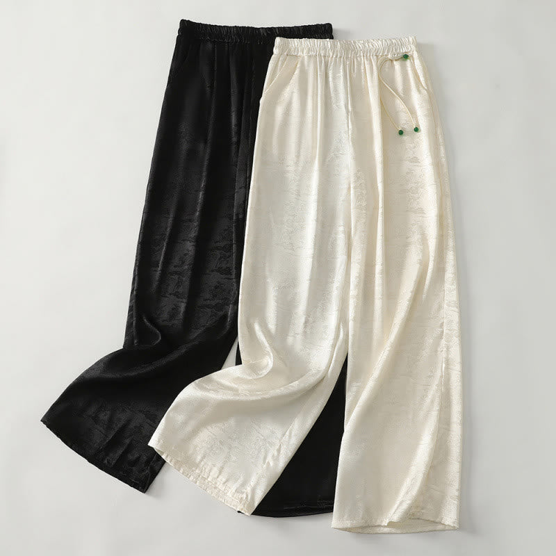 Pantalon large décontracté en coton et lin avec poches pour femme, style jacquard Buddha Stones , style printemps - image 9