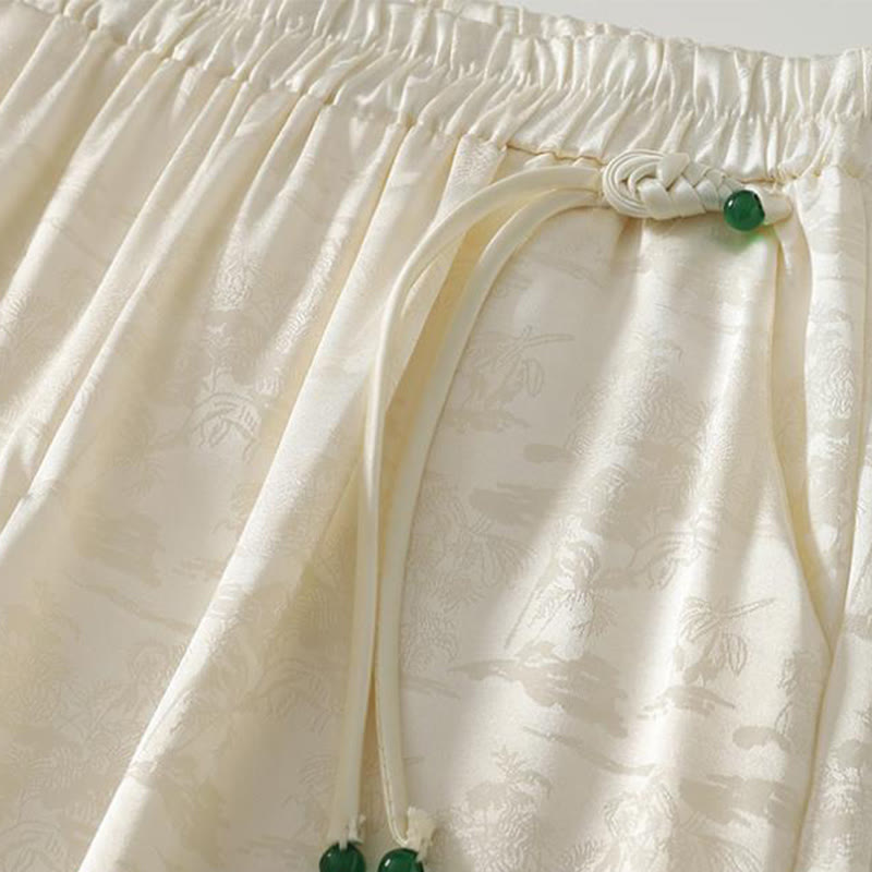 Pantalon large décontracté en coton et lin avec poches pour femme, style jacquard Buddha Stones , style printemps - image 2